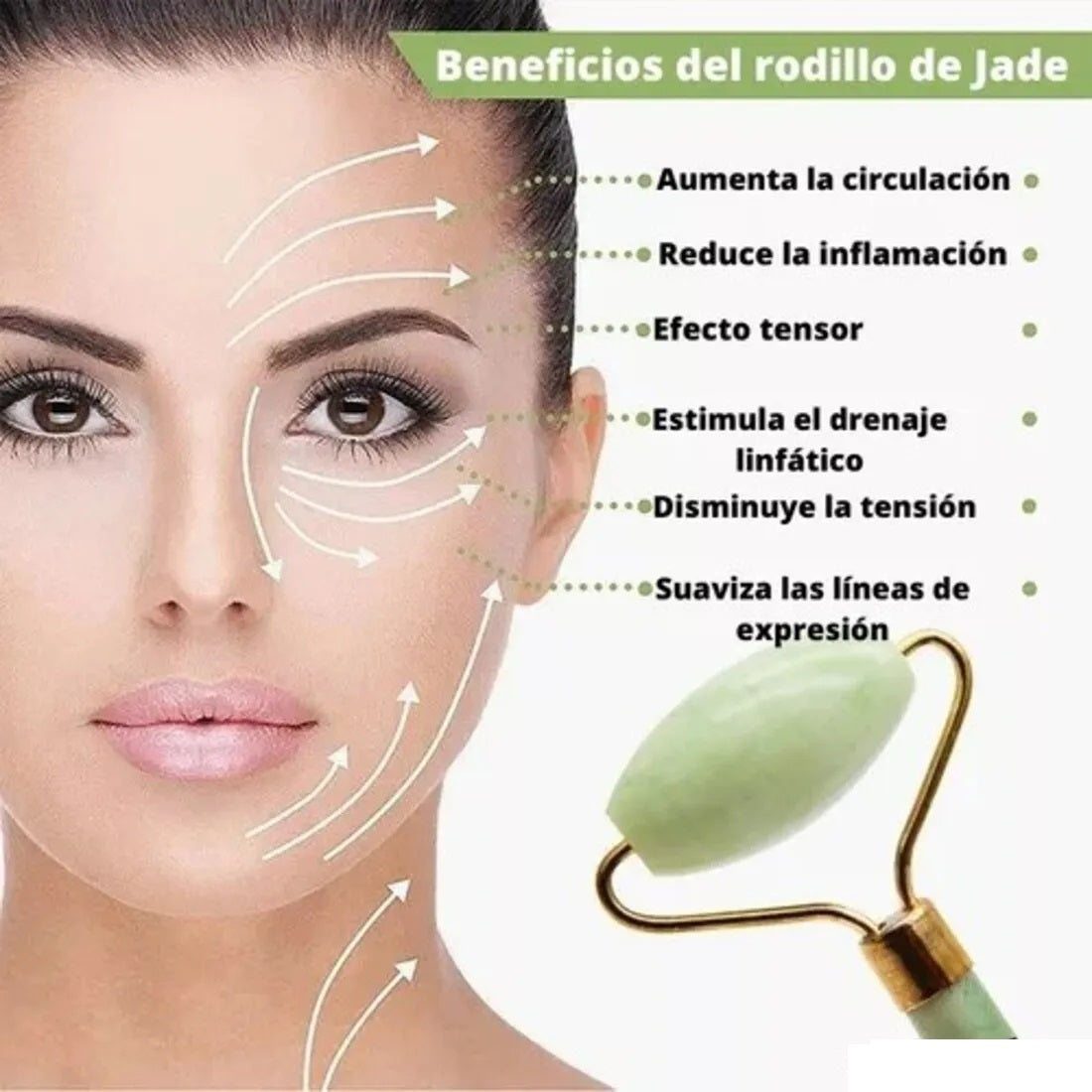 Rodillo Facial Masajeador En Piedra Jade (piedra natural)